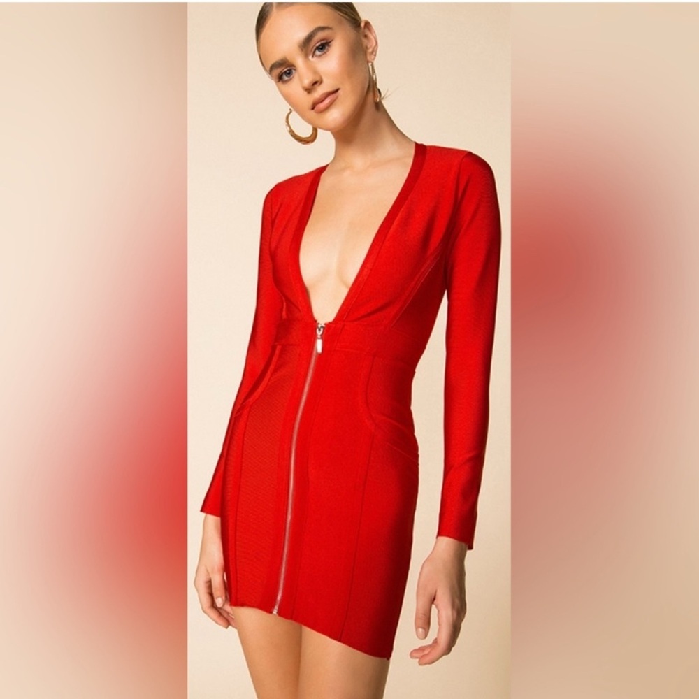SUPERDOWN Revolve Brynn Front Zip Red Mini‎ Bandage Dress Size S NEW